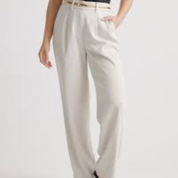 Quince Stretch Crepe Pleated Wide Leg Pants in Sand size 8 Buisness Casual - Picture 1 of 6